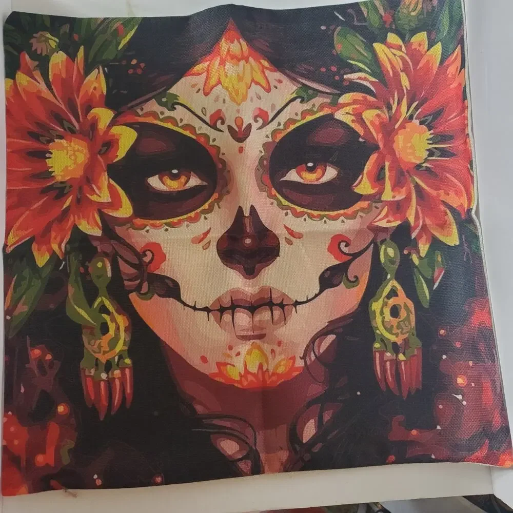 Sugar Skull Pillow Cover Only Dia de los Muertos Halloween Day Of The Dead 18